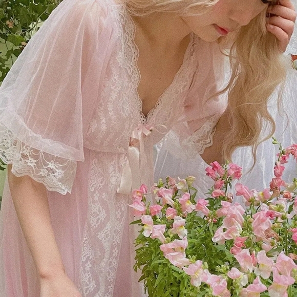 Vintage Kayser Babydoll Chemise Sleeping Set Barbiecore Dreamy Girlhoodcore Mesh - Picture 7 of 16